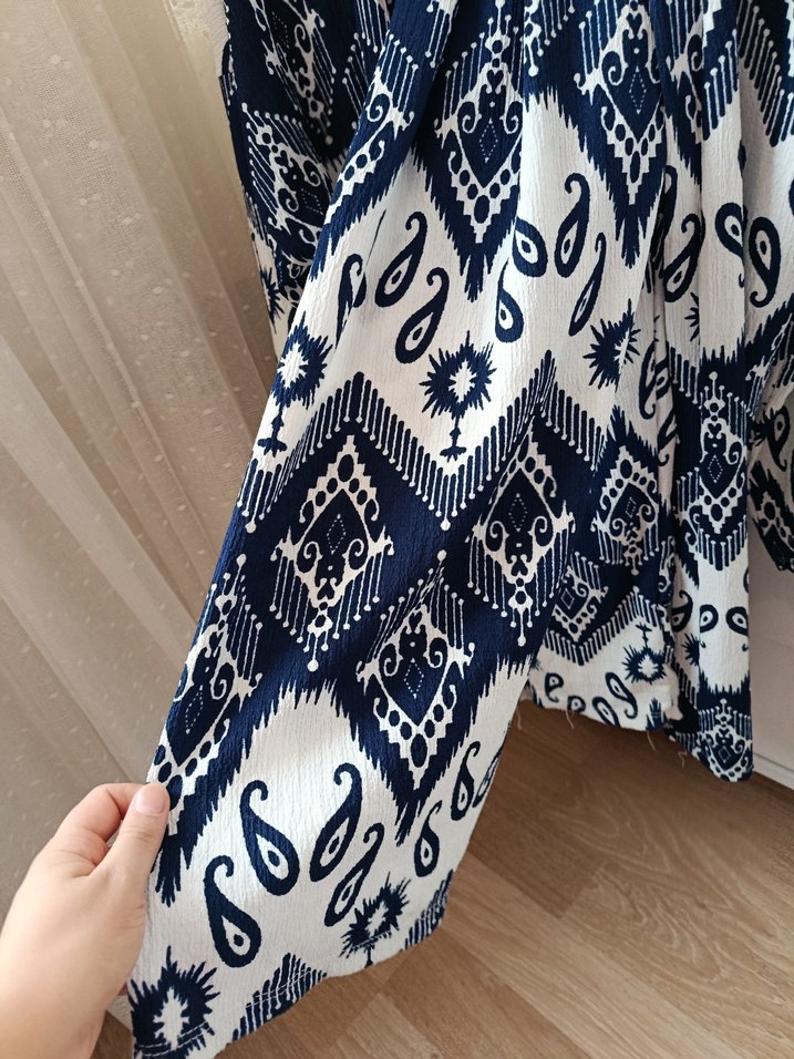 Bohem Desenli Mavi Kadın Kimono takım - Görsel 4