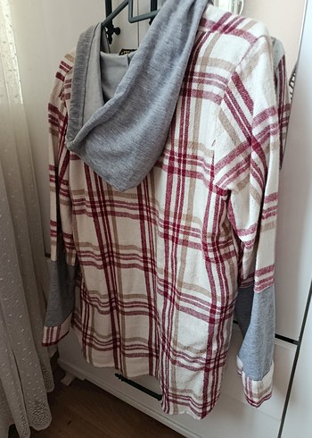 Bordo Ekoseli Kapüşonlu Rahat Gömlek - Görsel 3