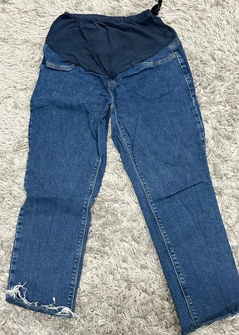 Gri Beli Lastikli Mavi Hamile Kot Pantolon - Görsel 3