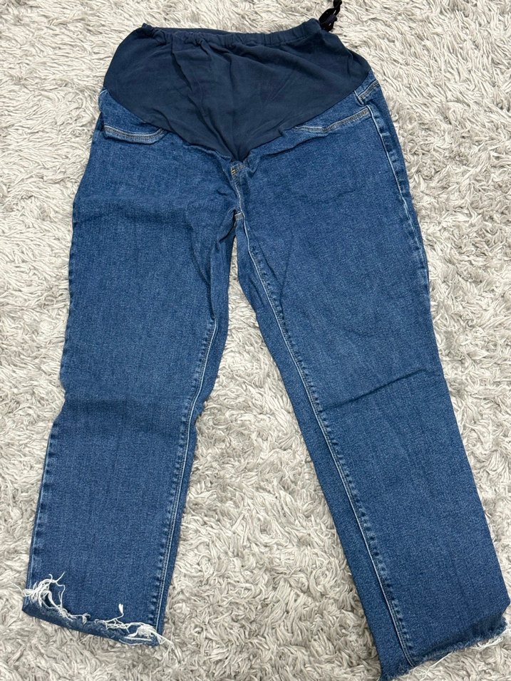 Gri Beli Lastikli Mavi Hamile Kot Pantolon - Görsel 3