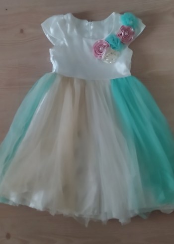 Kız Çocuk Beyaz Pastel Renkli Fırfırlı Elbise
