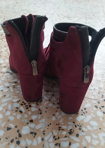 38 Beden bordo Renk Bordo Süet Topuklu Kadın Bot