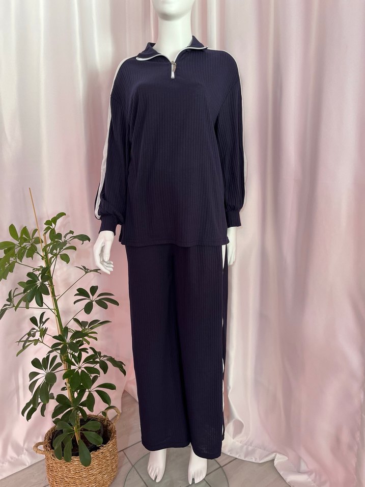 Lacivert Kadın Pileli Eşofman Takımı - Görsel 3