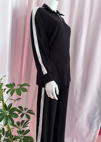 Siyah Kadın Uzun Kollu Rahat Eşofman Takımı - Görsel 3