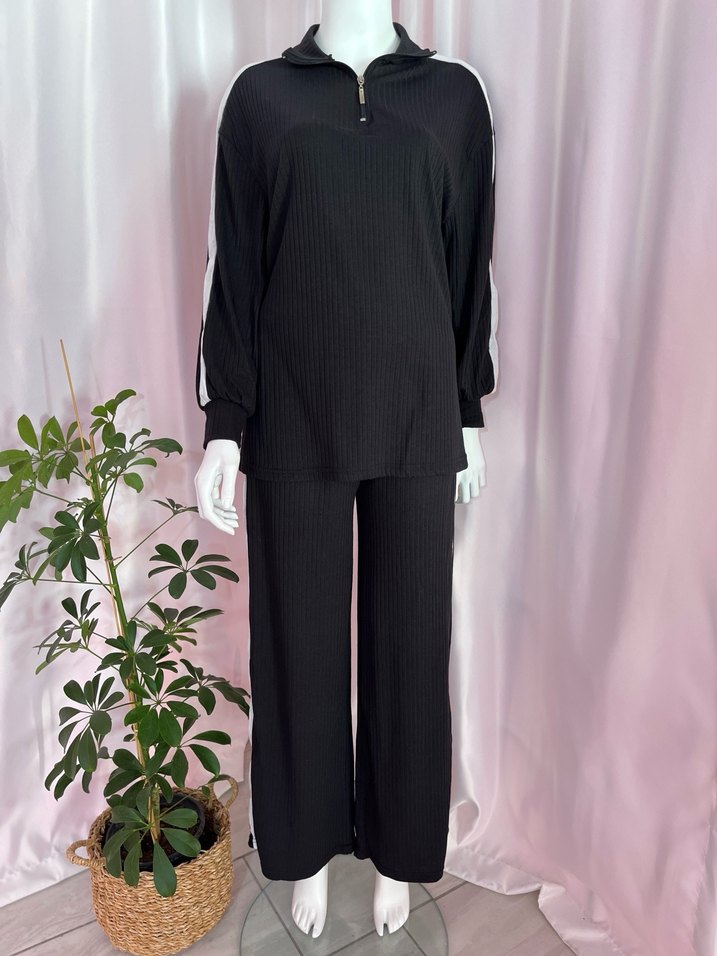 Siyah Kadın Uzun Kollu Rahat Eşofman Takımı - Görsel 2