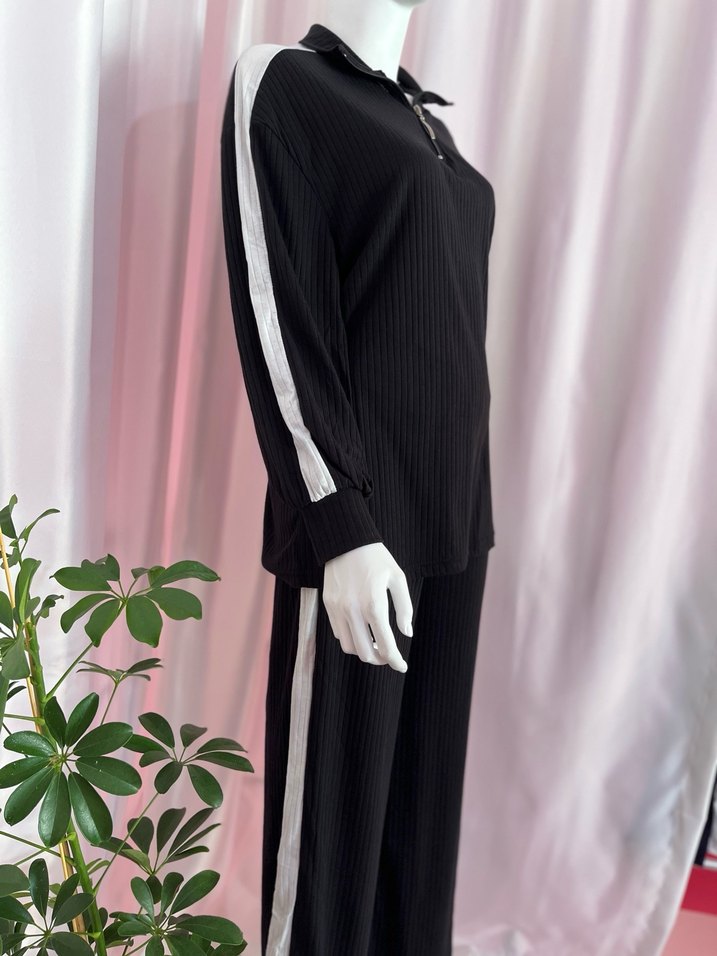 Siyah Kadın Uzun Kollu Rahat Eşofman Takımı - Görsel 3