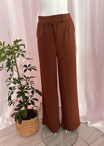 Kahverengi Kemerli Kadın Kumaş Pantolon - Görsel 4