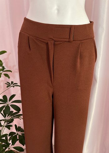 Kahverengi Kemerli Kadın Kumaş Pantolon - Görsel 3