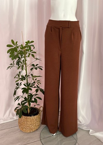 Kahverengi Kemerli Kadın Kumaş Pantolon - Görsel 2