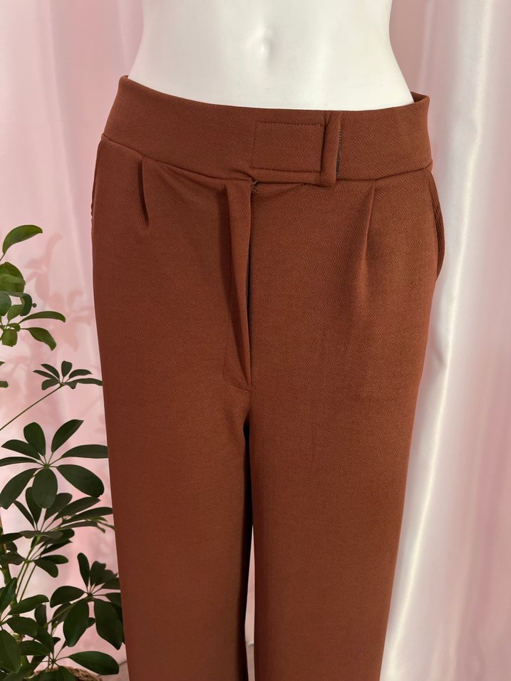 Kahverengi Kemerli Kadın Kumaş Pantolon - Görsel 3