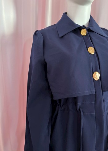 Düğmeli Lacivert Kadın Uzun Ceket Takım - Görsel 3