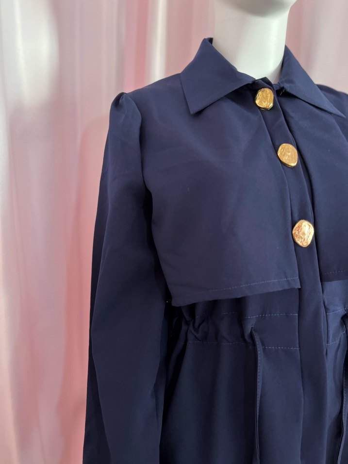 Düğmeli Lacivert Kadın Uzun Ceket Takım - Görsel 3