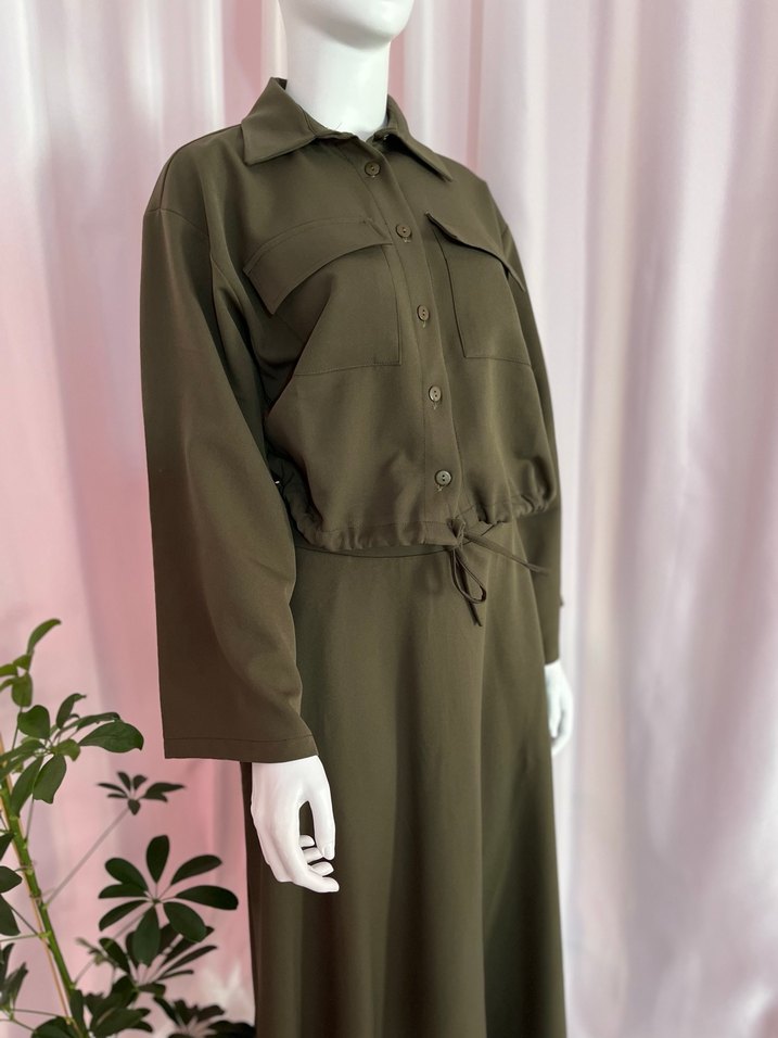 Haki Yeşil Uzun Kollu Salaş İkili takım - Görsel 4