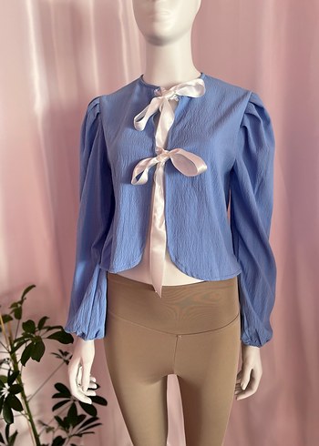 Düğmeli Mini Mavi Kadın Bluz - Görsel 2