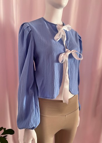 Düğmeli Mini Mavi Kadın Bluz - Görsel 3