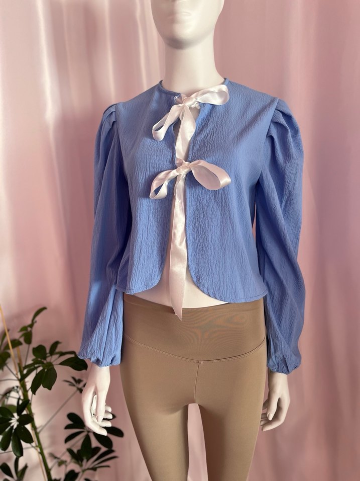 Düğmeli Mini Mavi Kadın Bluz - Görsel 2