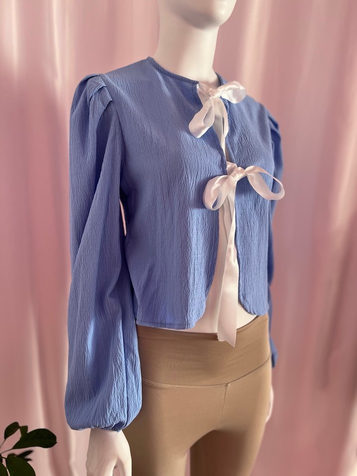Düğmeli Mini Mavi Kadın Bluz - Görsel 3