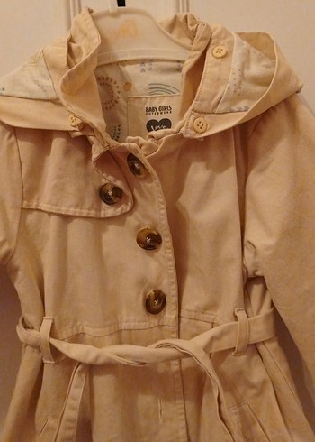 Bej Kız Çocuk Keten Düğmeli Trençkot - Görsel 2
