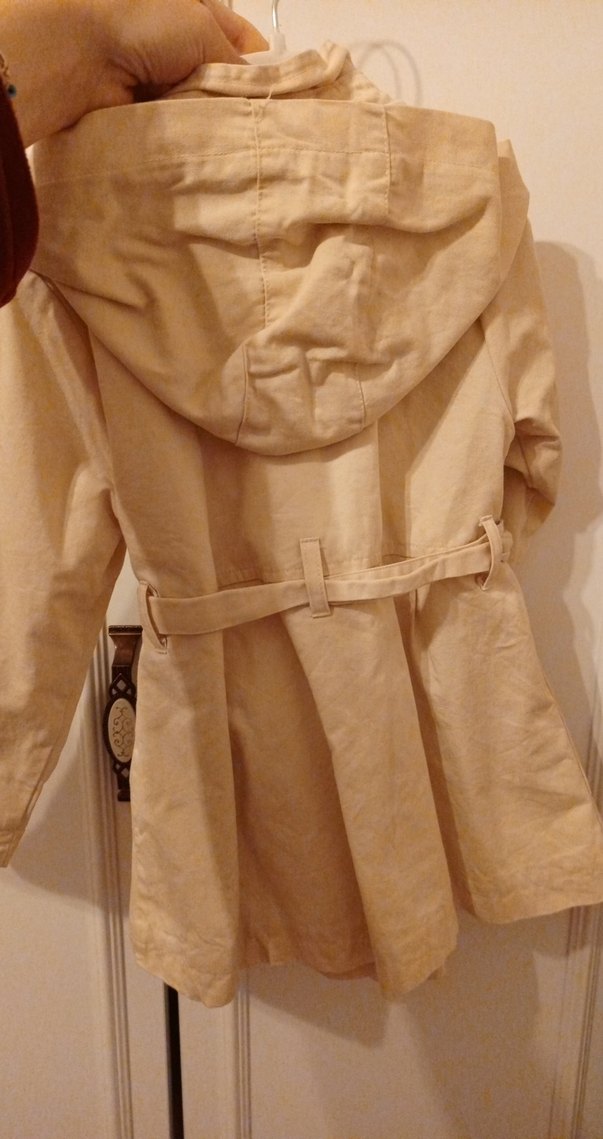 Bej Kız Çocuk Keten Düğmeli Trençkot - Görsel 5