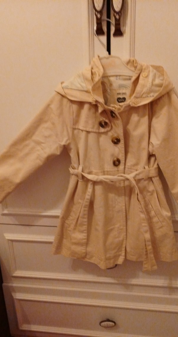 Bej Kız Çocuk Keten Düğmeli Trençkot - Görsel 3