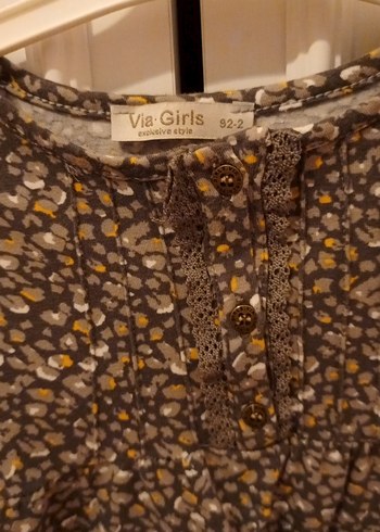 Kahverengi Desenli Uzun Kollu Kız Elbisesi - Görsel 5