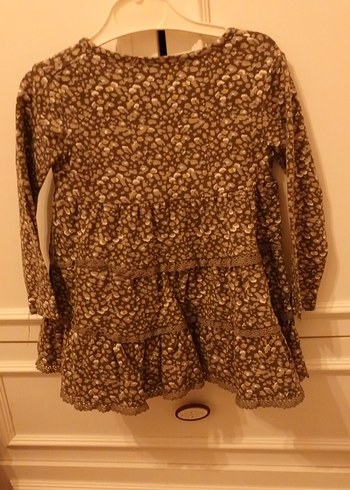 Kahverengi Desenli Uzun Kollu Kız Elbisesi - Görsel 4