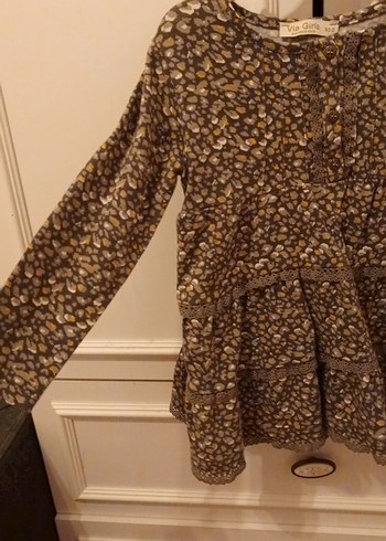 Kahverengi Desenli Uzun Kollu Kız Elbisesi - Görsel 2