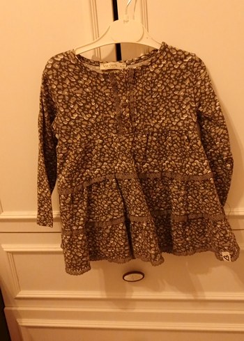 Kahverengi Desenli Uzun Kollu Kız Elbisesi - Görsel 3