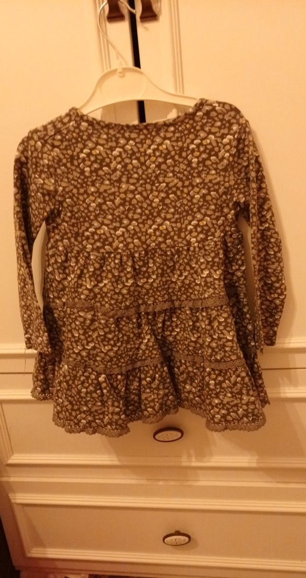 Kahverengi Desenli Uzun Kollu Kız Elbisesi - Görsel 4