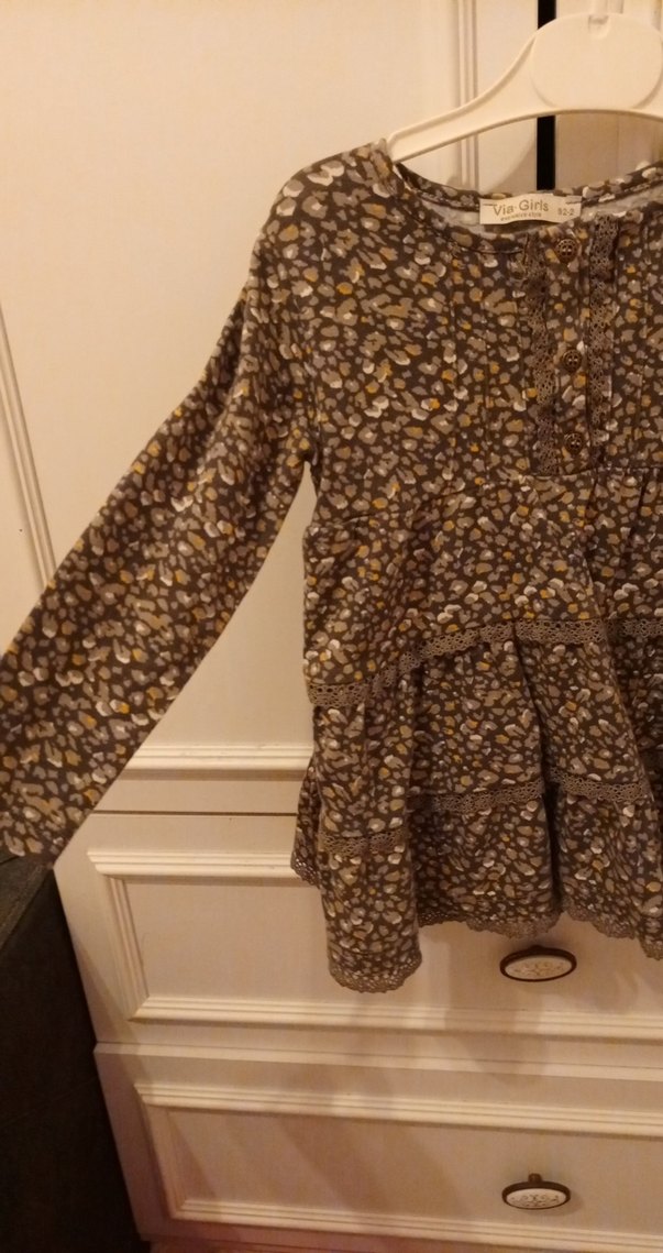 Kahverengi Desenli Uzun Kollu Kız Elbisesi - Görsel 2