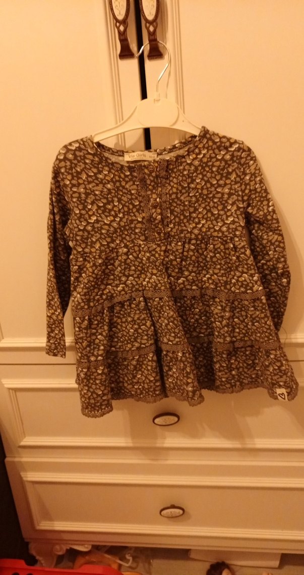 Kahverengi Desenli Uzun Kollu Kız Elbisesi - Görsel 3