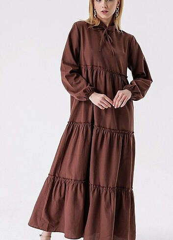 xl Beden kahverengi Renk Tesettür elbise