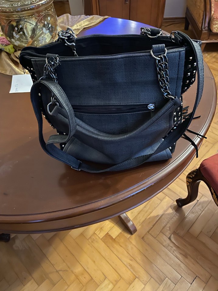 Püsküllü Siyah Gri Deri Kadın Çanta - Görsel 3