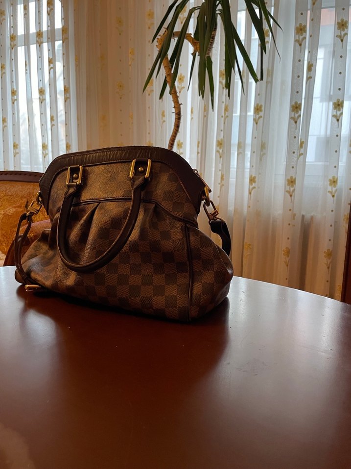 Kahverengi Deri Kareli Tokalı Kadın Çantası - Görsel 2