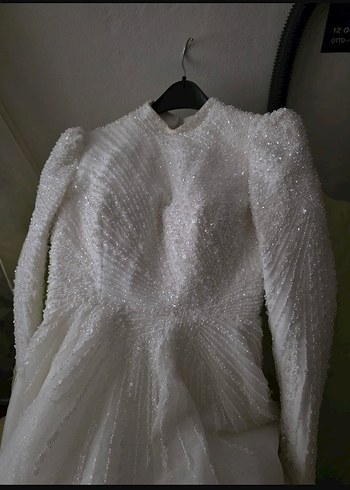 Uzun Kollu Straplez Prenses Gelinlik - Görsel 2