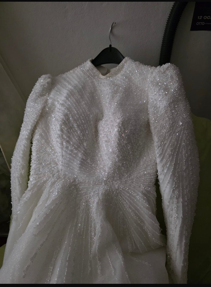 Uzun Kollu Straplez Prenses Gelinlik - Görsel 2