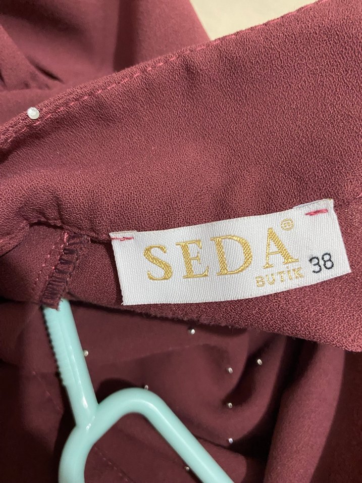 Bordo Uzun Kollu Drapeli Abiye Elbise - Görsel 3