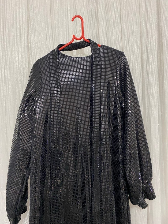 Suud Siyah Uzun Kollu Parlak Kadın Elbise - Görsel 3