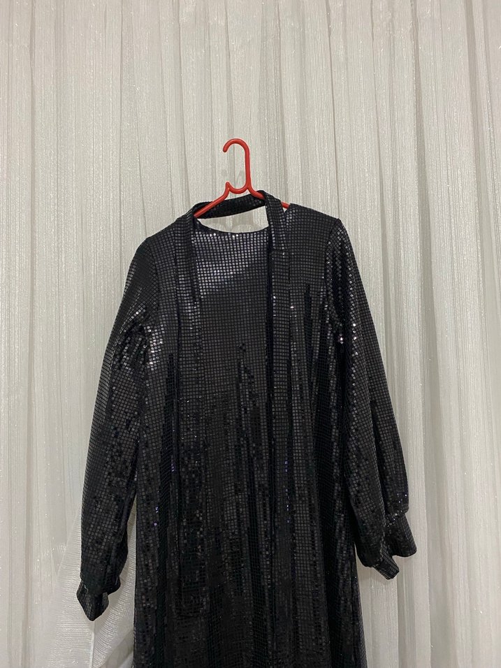 Suud Siyah Uzun Kollu Parlak Kadın Elbise - Görsel 2