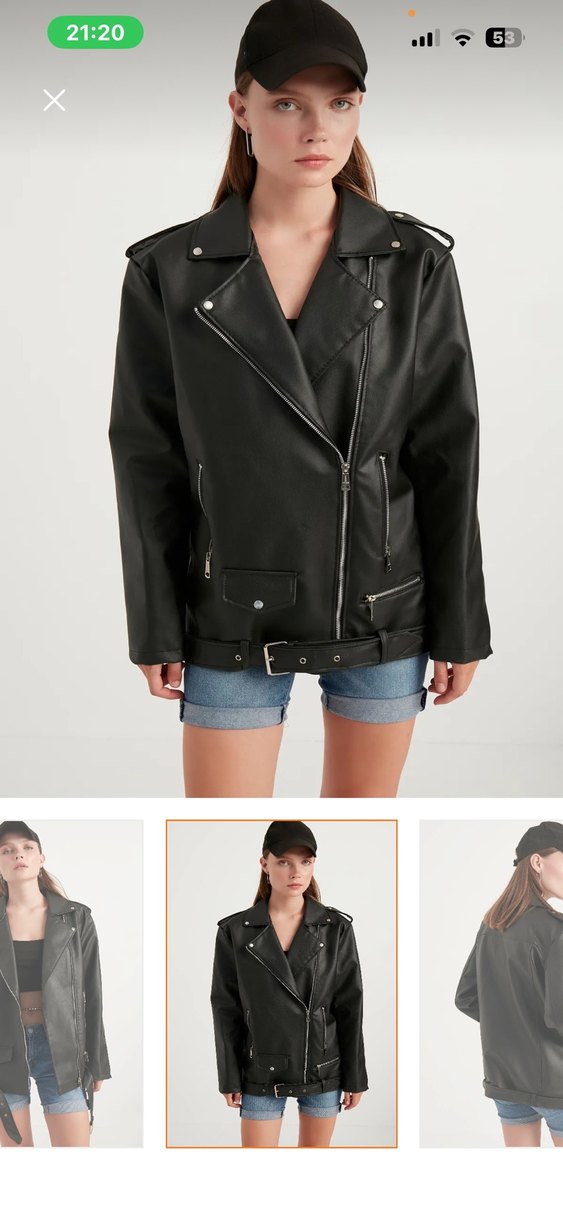 Kadın Siyah Kemerli Biker Deri Ceket - Görsel 3