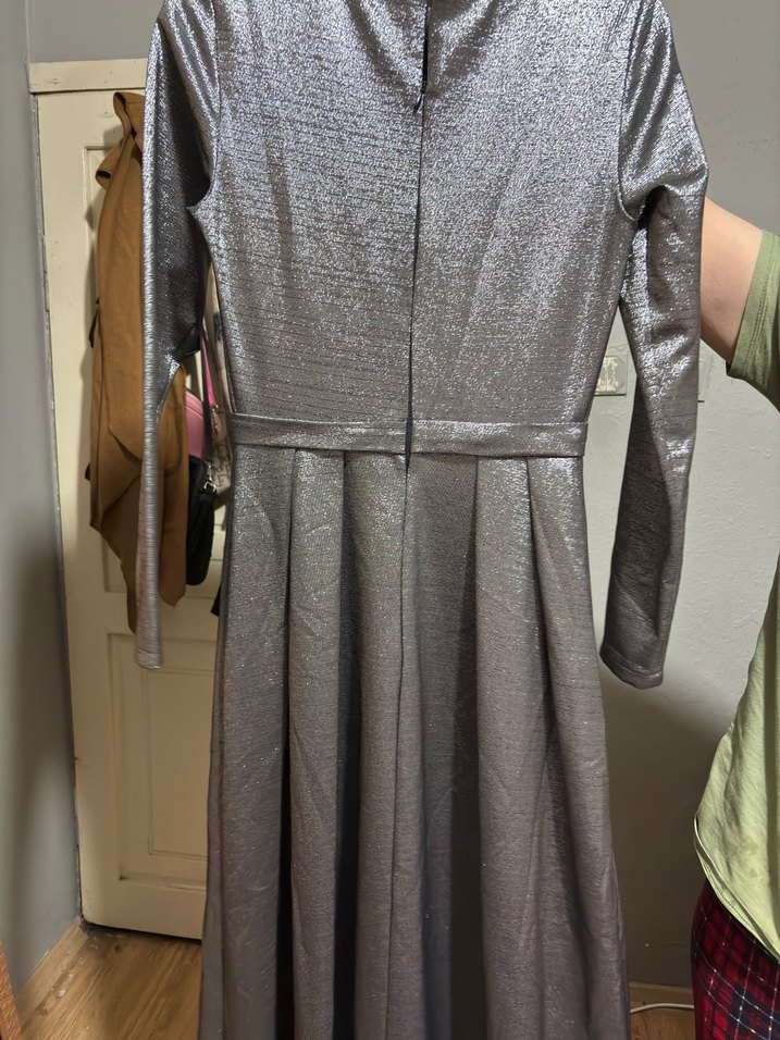 Gri Uzun Drapeli Straplez Elbise - Görsel 2