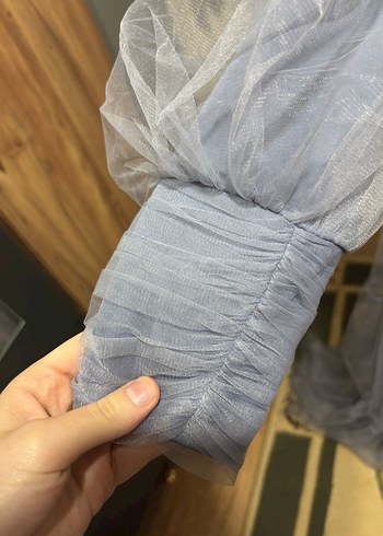 Uzun Gri Bohem Nakışlı Elbise - Görsel 3