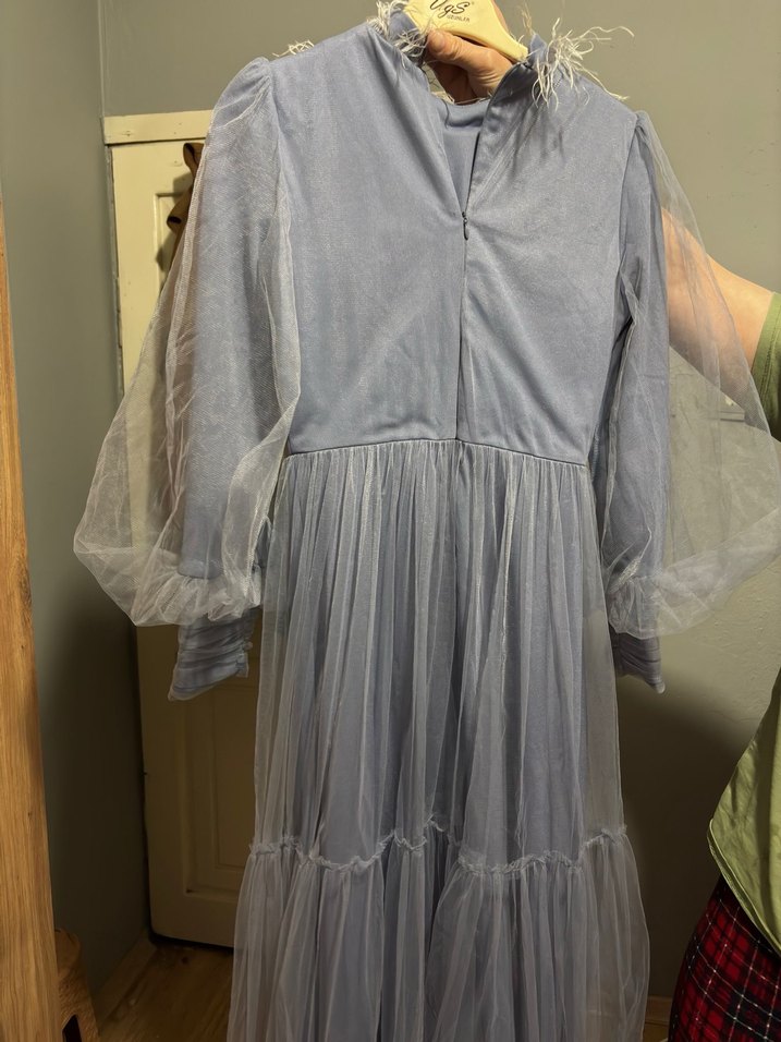 Uzun Gri Bohem Nakışlı Elbise - Görsel 5