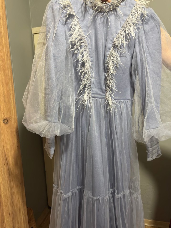 Uzun Gri Bohem Nakışlı Elbise - Görsel 2