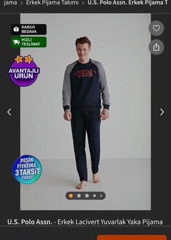 USPA Gri Uzun Kollu Erkek Pijama Takımı - Görsel 3