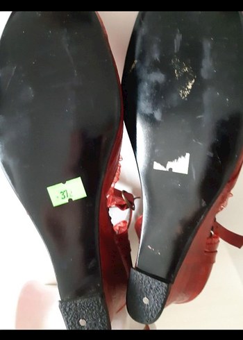 Kırmızı Bağcıklı Dolgu Topuk Kadın Abiye Ayakkabı - Görsel 4