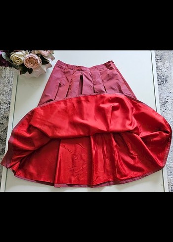 Bordo Piliseli Midi Kadın Etek - Görsel 2