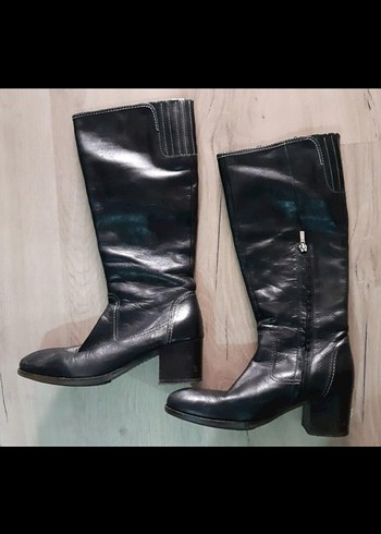 Gri Deri Dizüstü Topuklu Kadın Çizme - Görsel 3