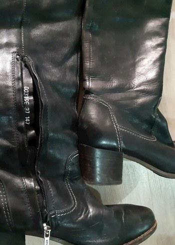 Gri Deri Dizüstü Topuklu Kadın Çizme - Görsel 7