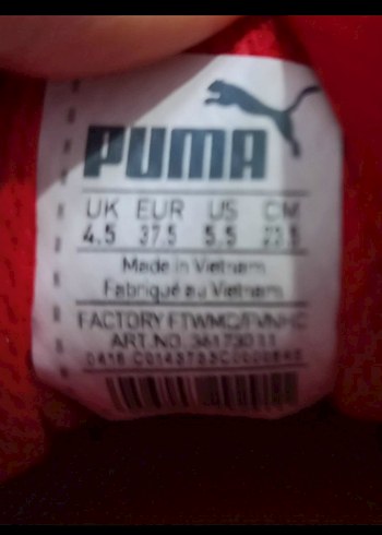 Kadın Kırmızı Süet Puma Spor Ayakkabı Velcro - Görsel 4